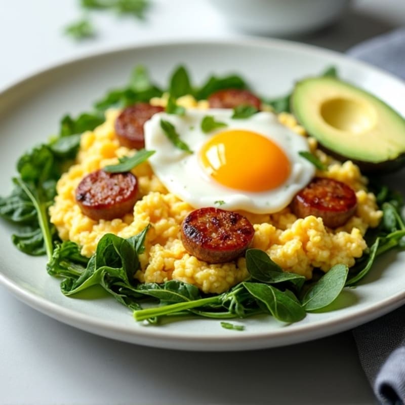 Egg White Scramble with Turkey Sausage and Spinach