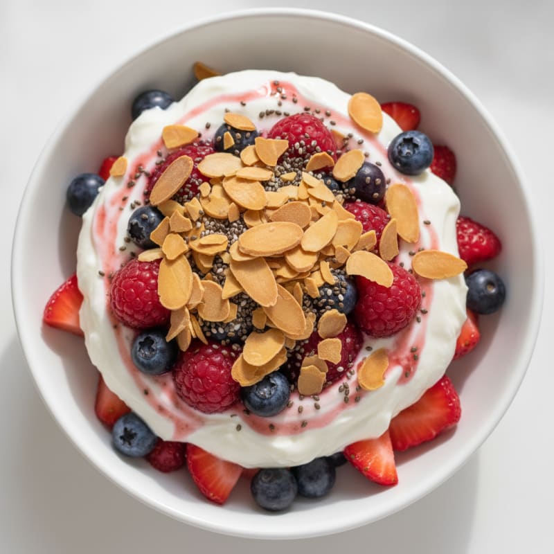 Greek Yogurt Protein Parfait with Mixed Berries and Almonds