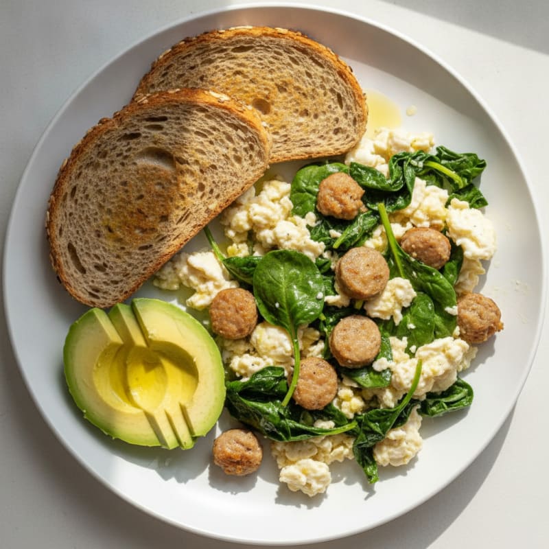 Egg White and Turkey Sausage Scramble with Spinach