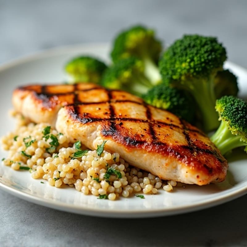 Grilled Chicken Breast with Quinoa and Roasted Broccoli