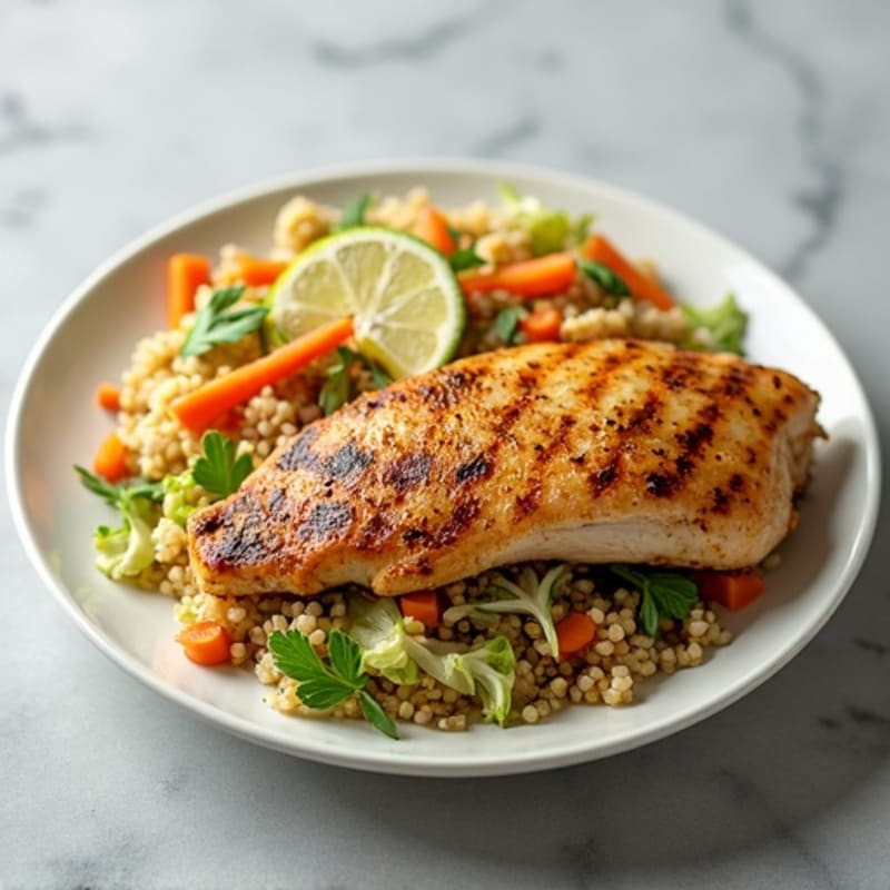 Grilled Chicken Breast with Crunchy Cabbage Slaw and Quinoa