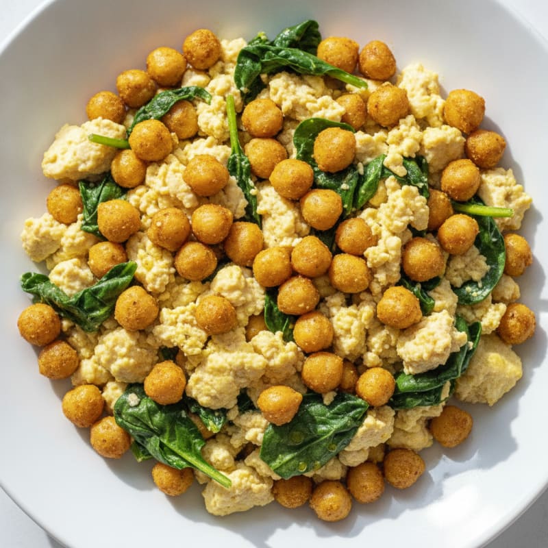 Silky Tofu and Chickpea Scramble with Spinach