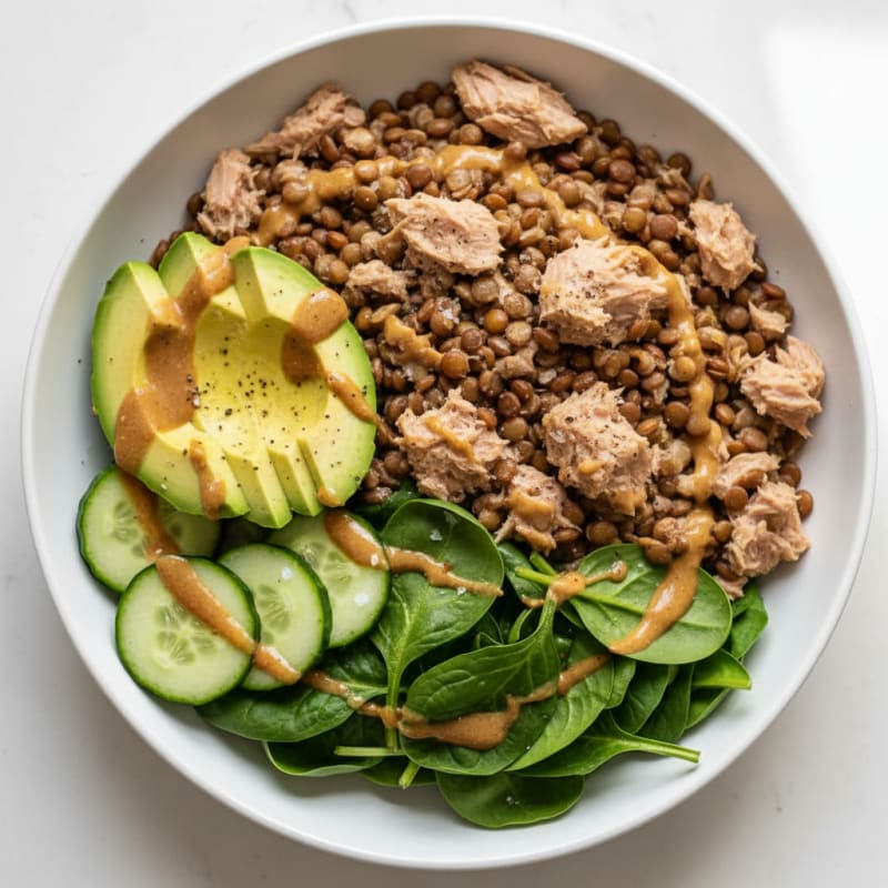 Tuna and Lentil Power Bowl with Peanut Dressing
