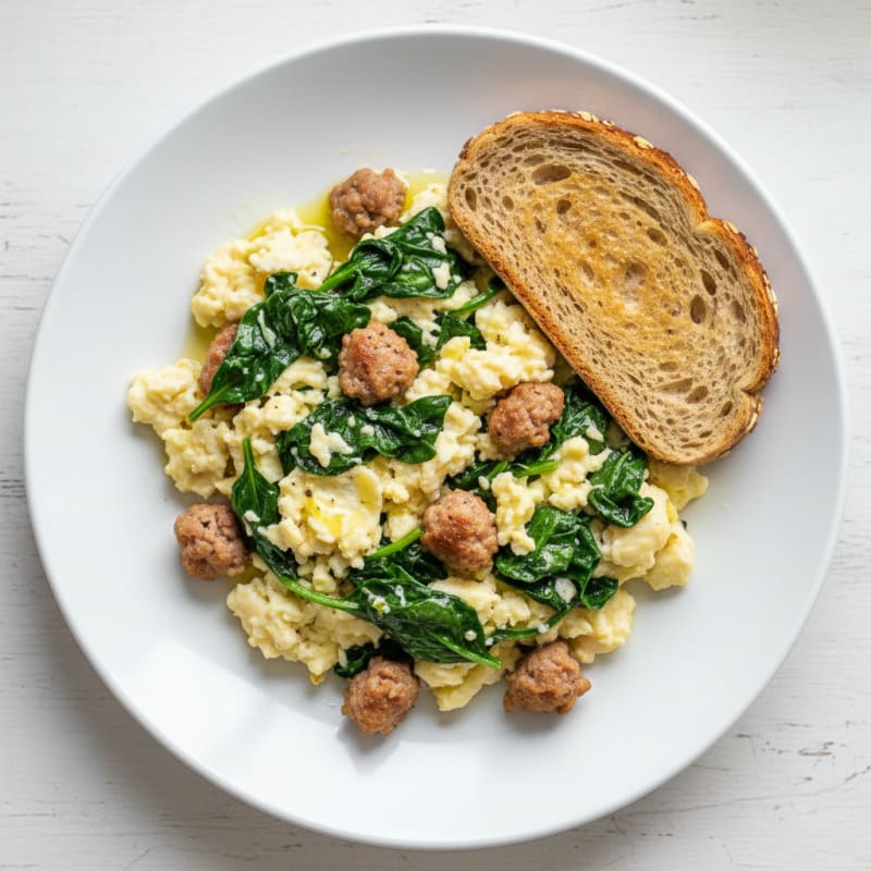 Egg White Scramble with Turkey Sausage and Spinach