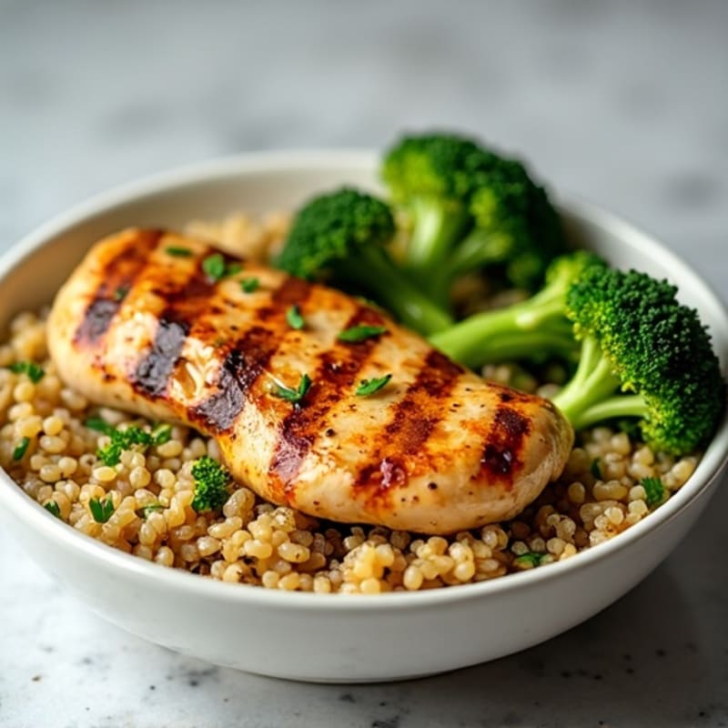 Grilled Chicken and Quinoa Bowl with Roasted Broccoli