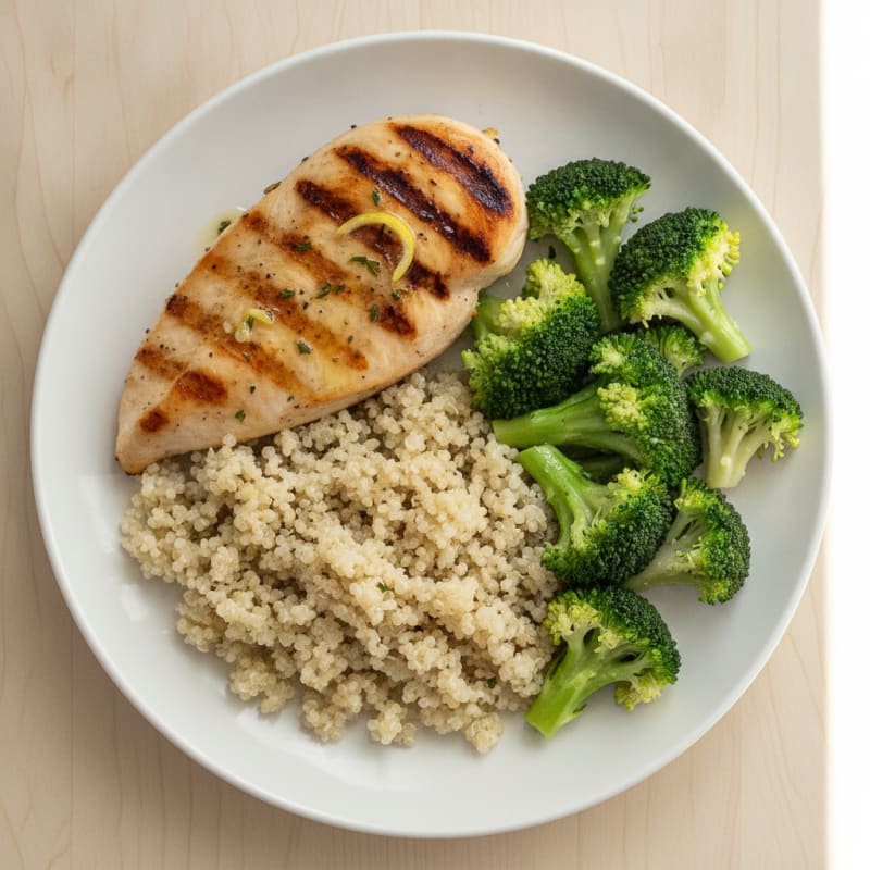 Grilled Chicken Breast with Quinoa and Steamed Broccoli