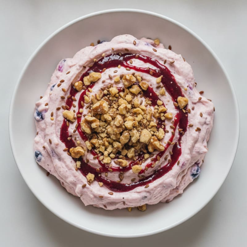 Protein Berry Mousse with Flax and Crushed Nuts
