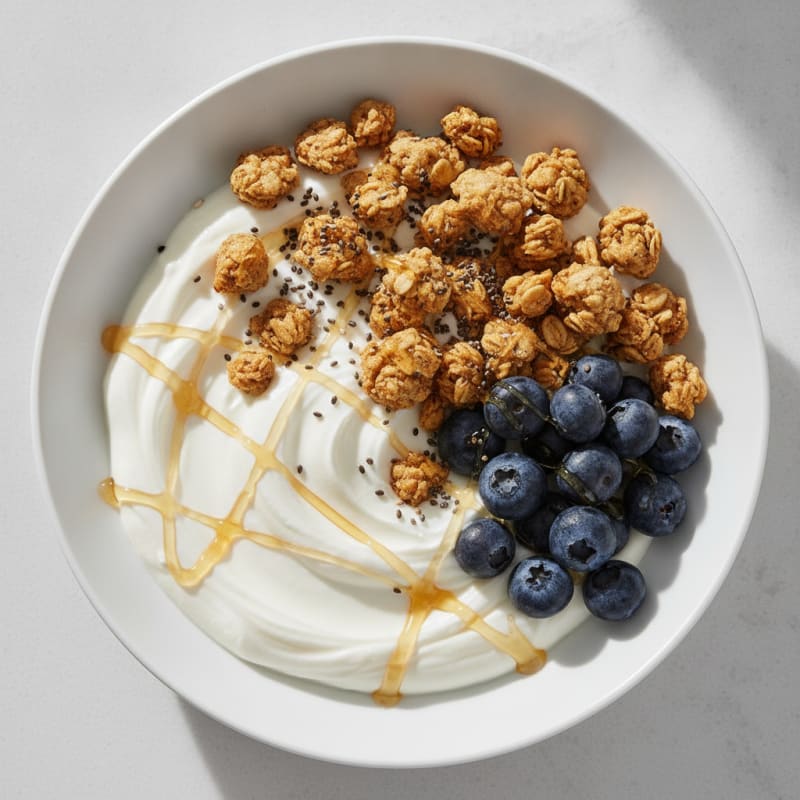 Silky Greek Yogurt Bowl with Protein Granola and Chia Seeds