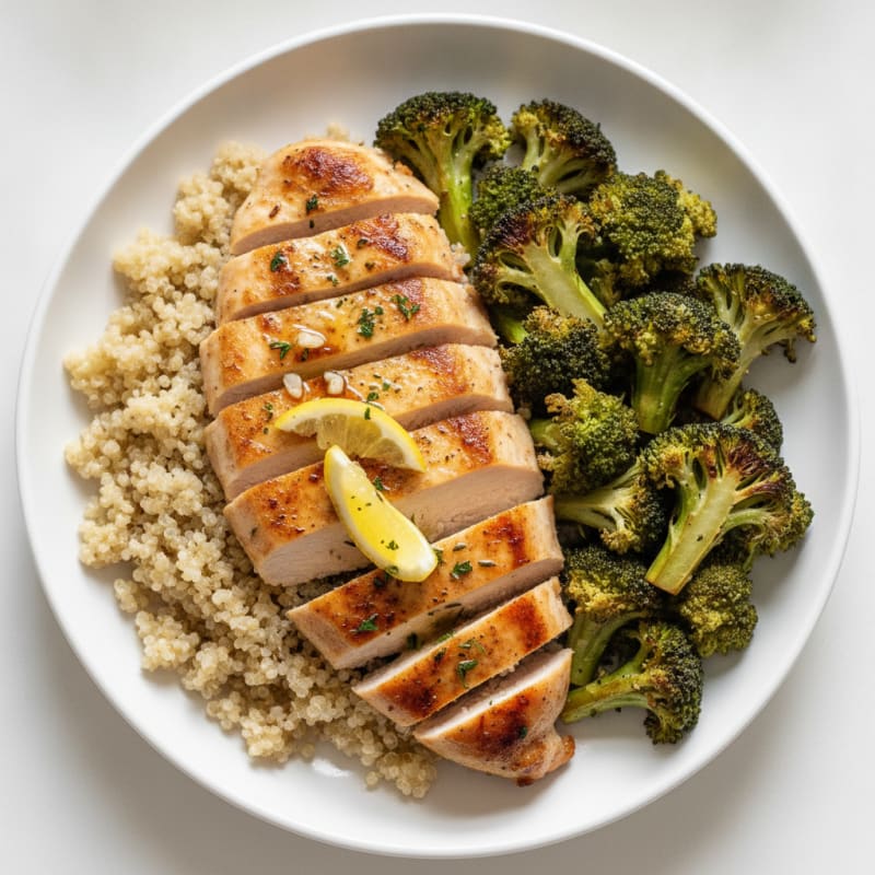 Grilled Chicken Breast with Quinoa and Roasted Broccoli