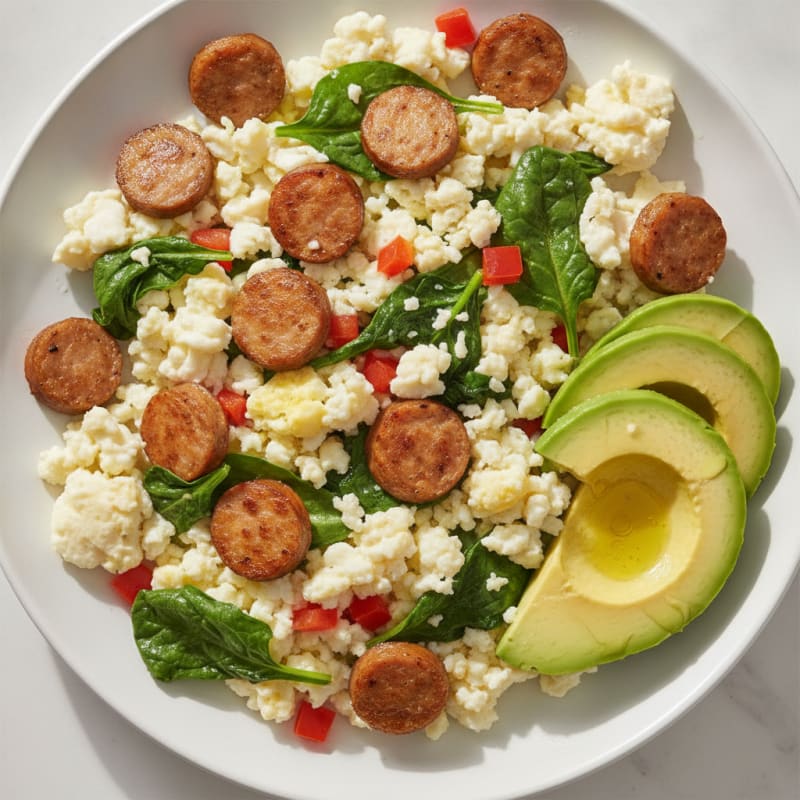 Egg White Scramble with Spinach and Turkey Sausage
