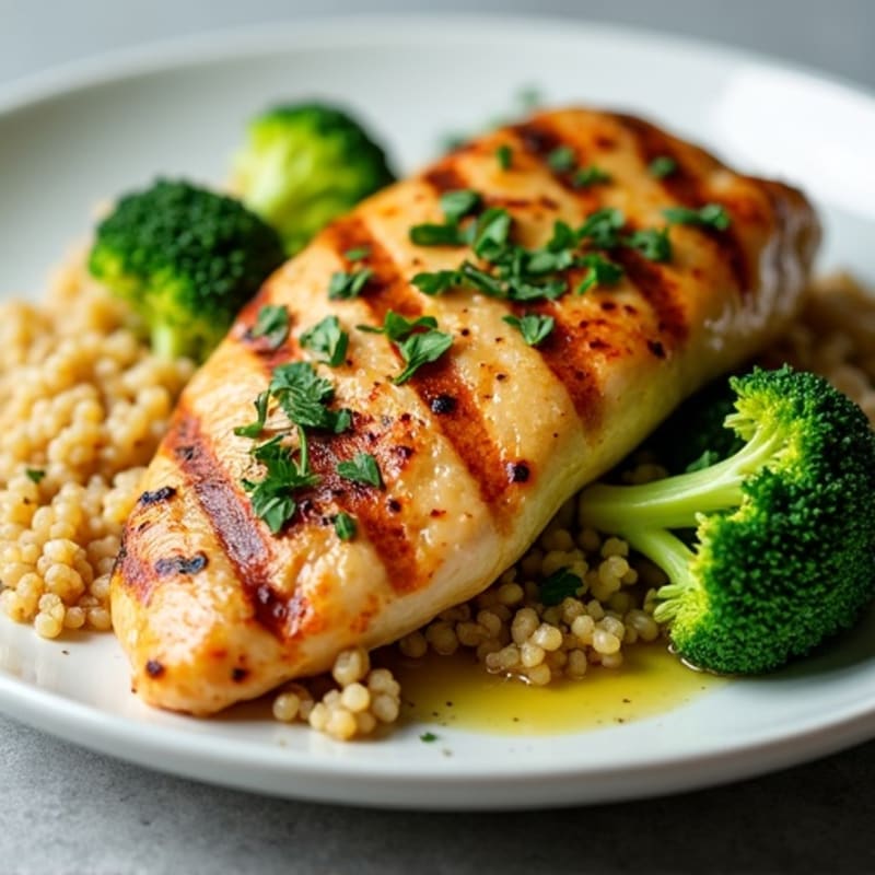 Grilled Chicken Breast with Roasted Broccoli and Quinoa