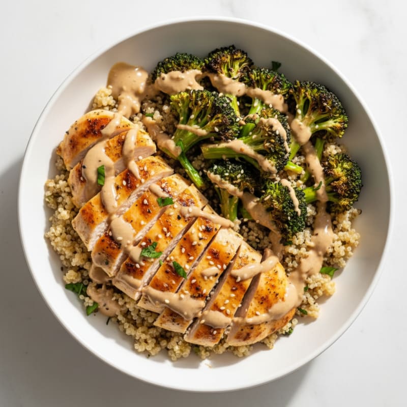 Grilled Chicken and Quinoa Power Bowl with Roasted Broccoli