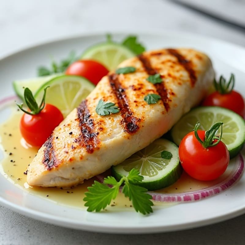 Grilled Chicken Breast with Cucumber Tomato Salad