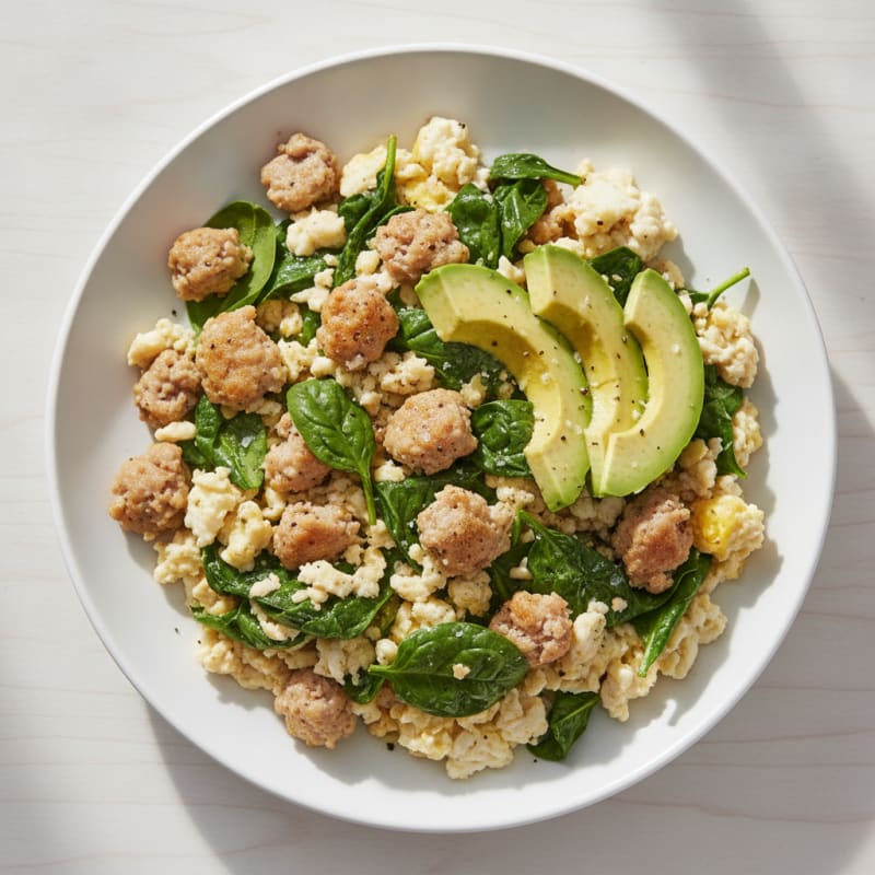 Turkey Sausage and Spinach Egg Scramble