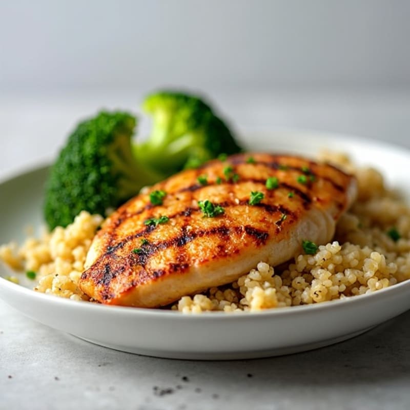 Grilled Chicken Breast with Quinoa and Steamed Broccoli