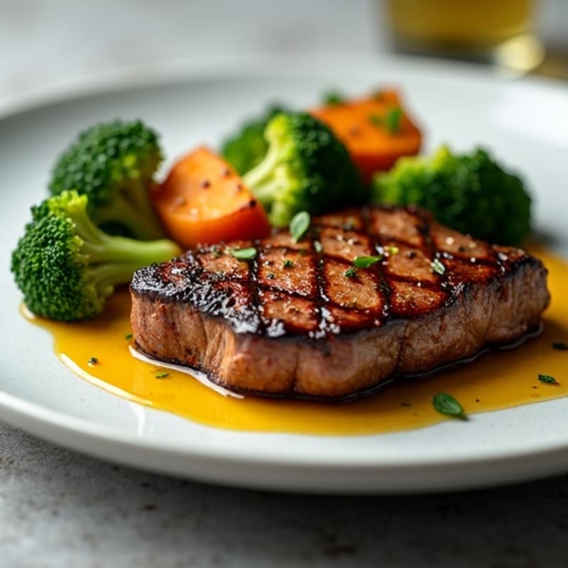 Seared Lean Beef with Roasted Broccoli and Sweet Potato
