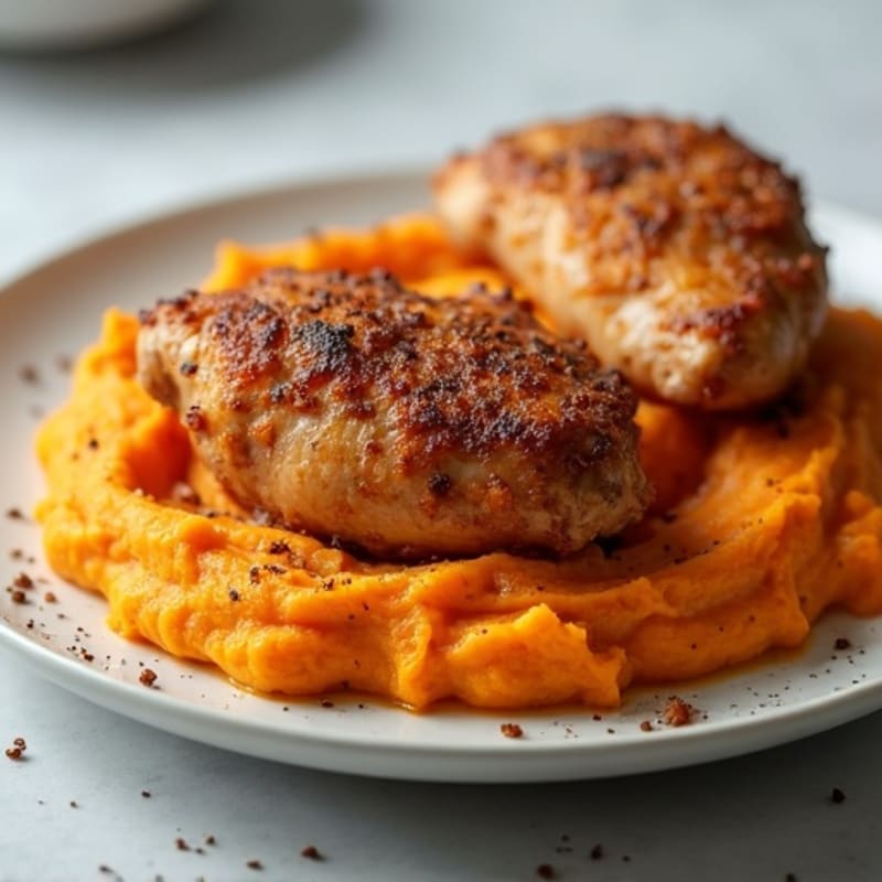 Crispy Baked Chicken Thighs with Creamy Mashed Sweet Potatoes