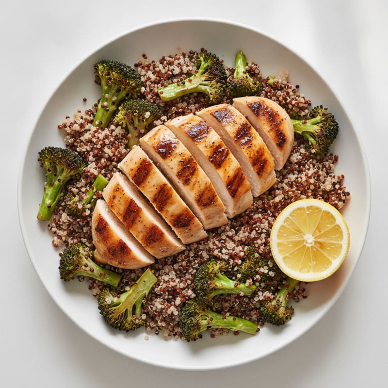Grilled Chicken Breast with Quinoa and Roasted Broccoli