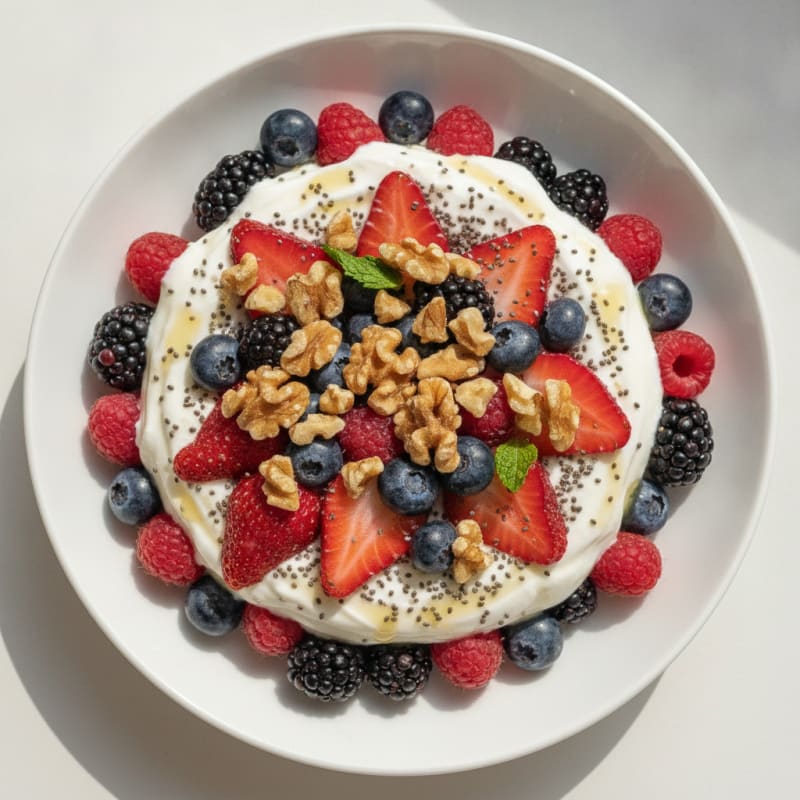 Silky Greek Yogurt Protein Parfait with Mixed Berries