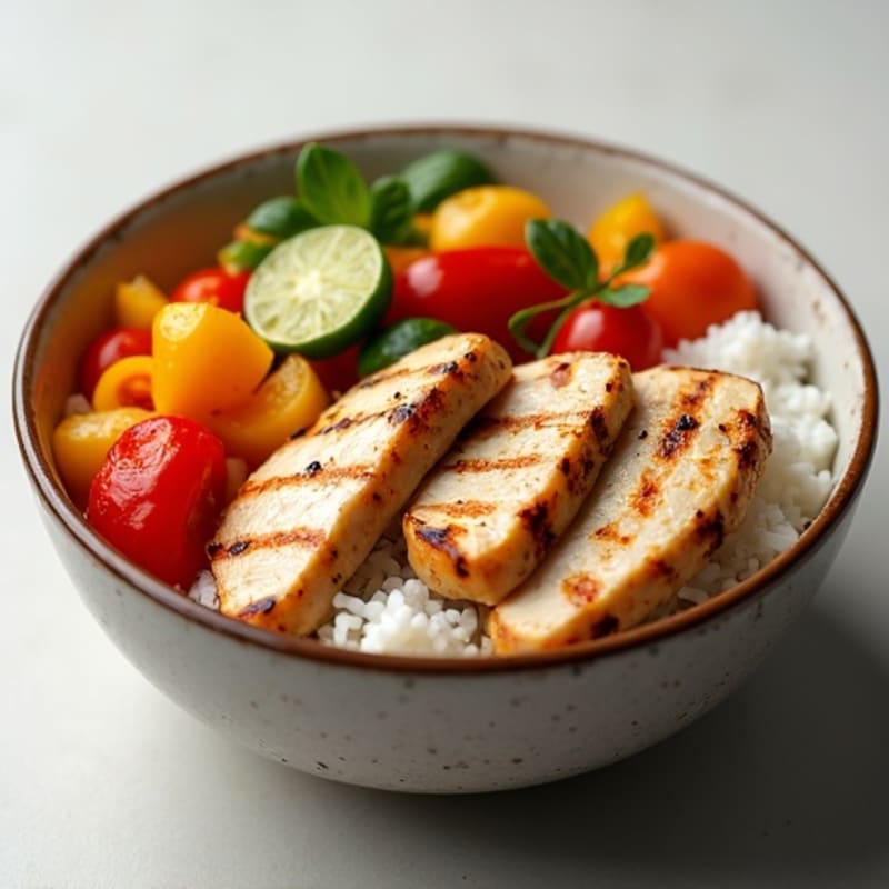 Grilled Chicken and Roasted Vegetable Bowl with Steamed Rice