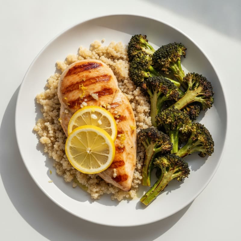 Grilled Chicken Breast with Quinoa and Roasted Broccoli