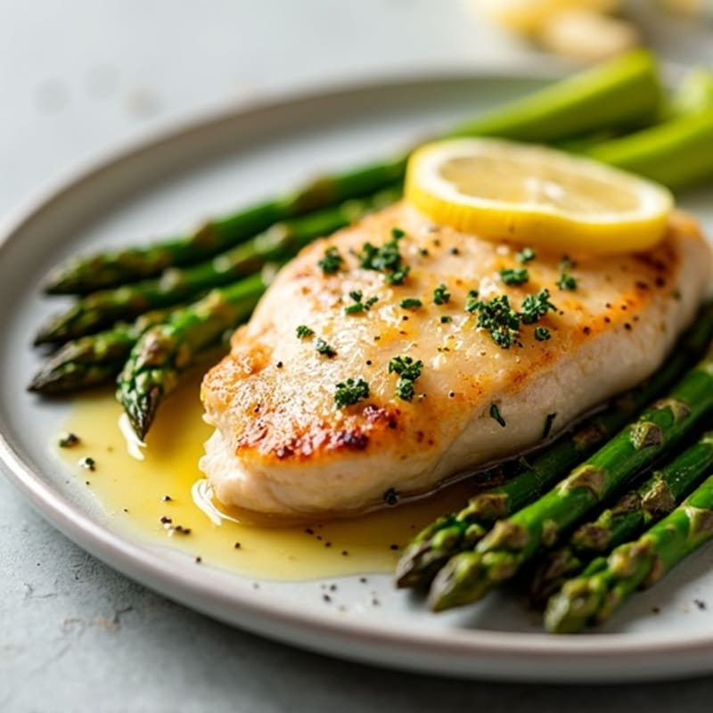 Lemon-Garlic Pan-Seared Chicken with Roasted Asparagus