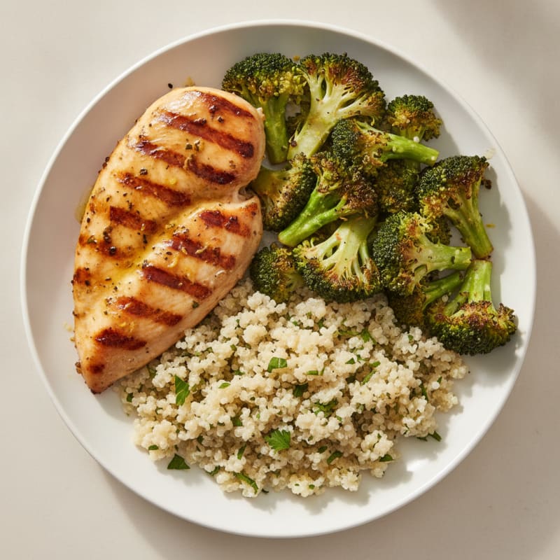 Grilled Chicken Breast with Roasted Broccoli and Quinoa