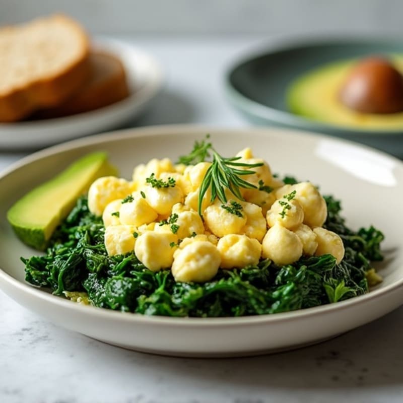 Egg White and Cottage Cheese Scramble with Sautéed Spinach