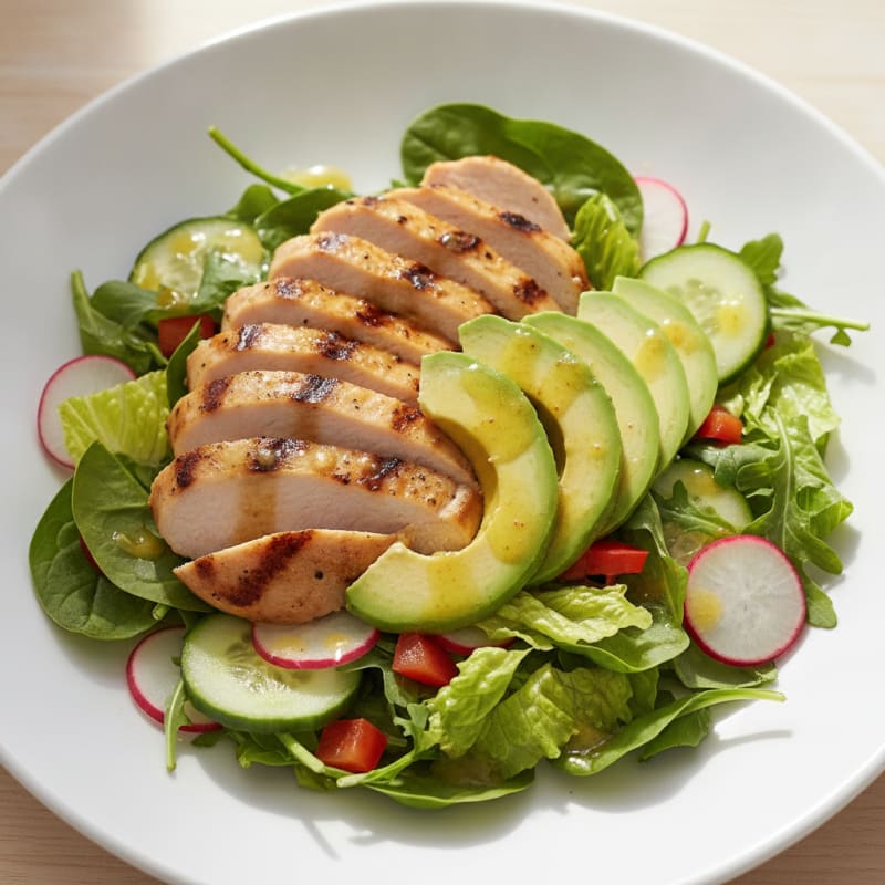 Grilled Turkey and Avocado Salad with Crunchy Veggies