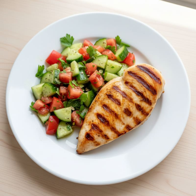 Grilled Chicken Breast with Cucumber Tomato Salad