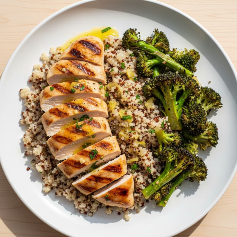 Grilled Chicken Breast with Quinoa and Roasted Broccoli