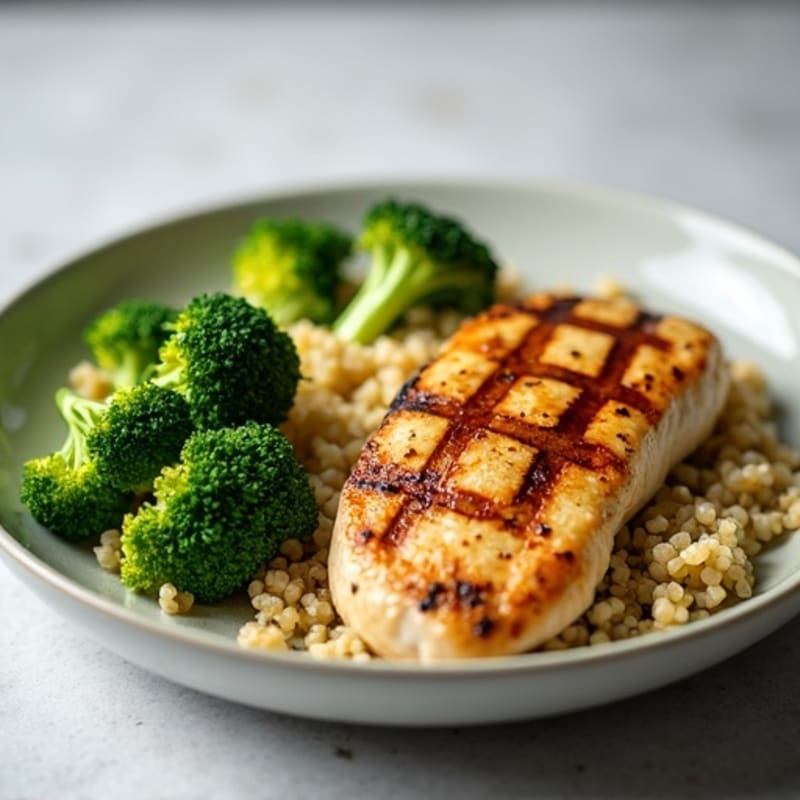 Grilled Chicken Breast with Quinoa and Steamed Broccoli