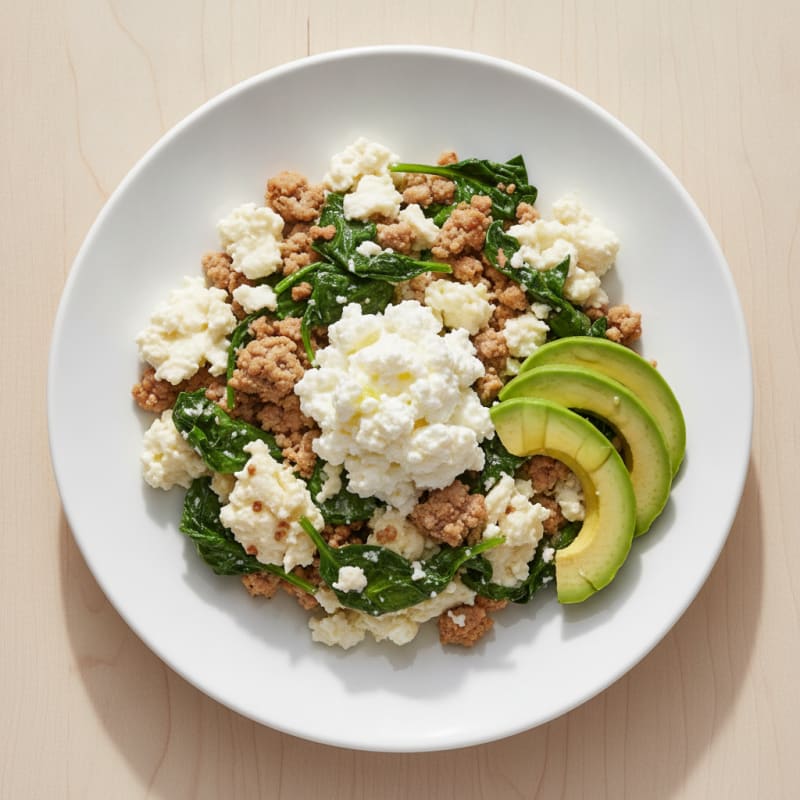 Egg White and Turkey Spinach Scramble with Cottage Cheese