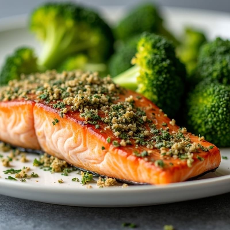 Herb-Crusted Salmon with Roasted Broccoli