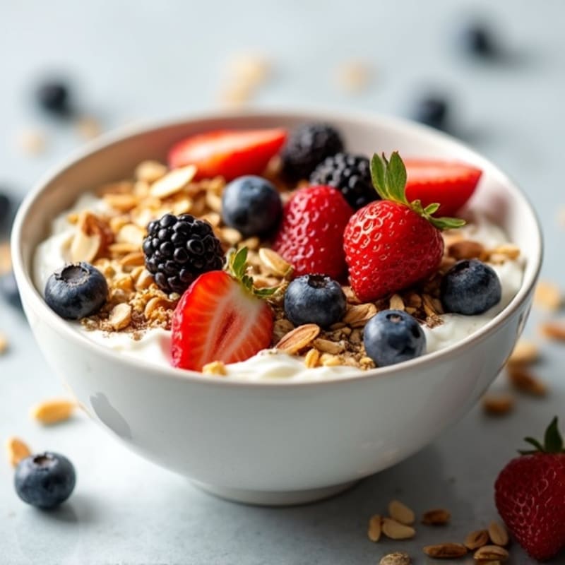 Crunchy Granola with Fresh Berries and Creamy Greek Yogurt