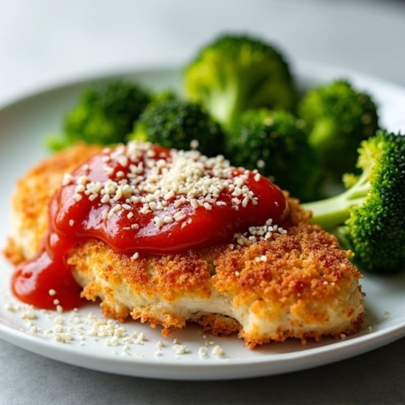 Healthy Crispy Chicken Parmesan with Roasted Broccoli
