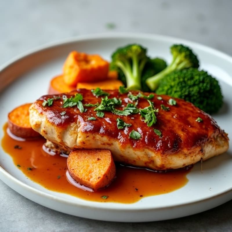 Sticky Date-Glazed Chicken with Roasted Sweet Potatoes and Crispy Broccoli