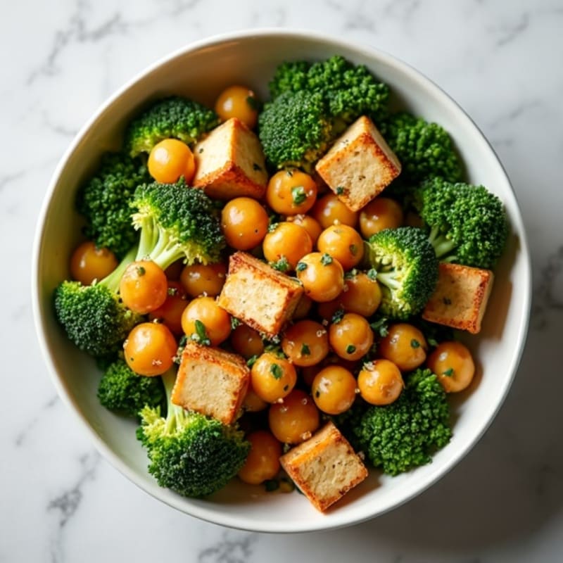 Crispy Roasted Chickpeas with Garlic-Herb Vegetables