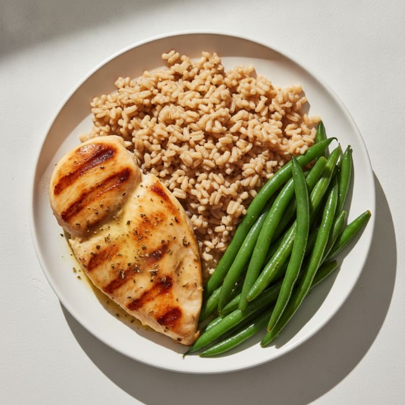Grilled Chicken Breast with String Beans and Brown Rice