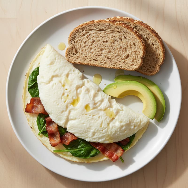 Egg White Omelette with Spinach and Turkey Bacon