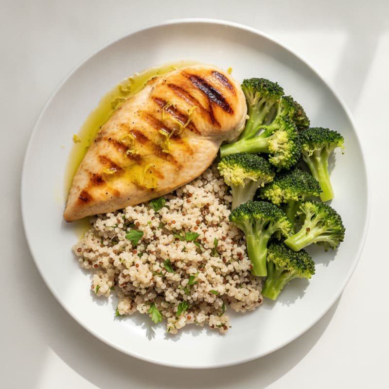Grilled Chicken Breast with Quinoa and Steamed Broccoli