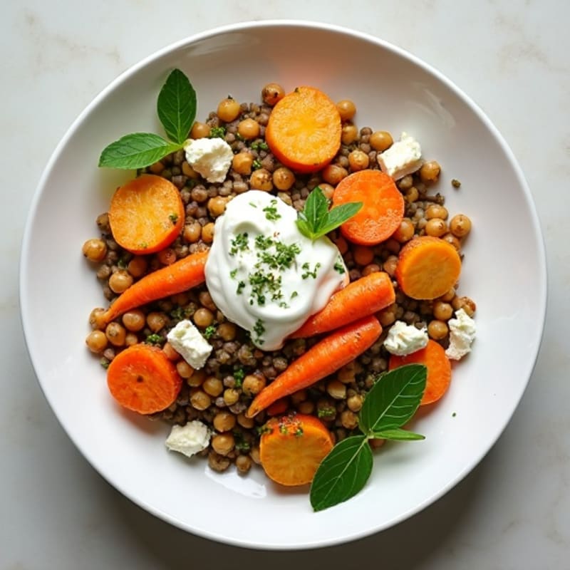 Creamy Herb Lentils with Roasted Root Vegetables