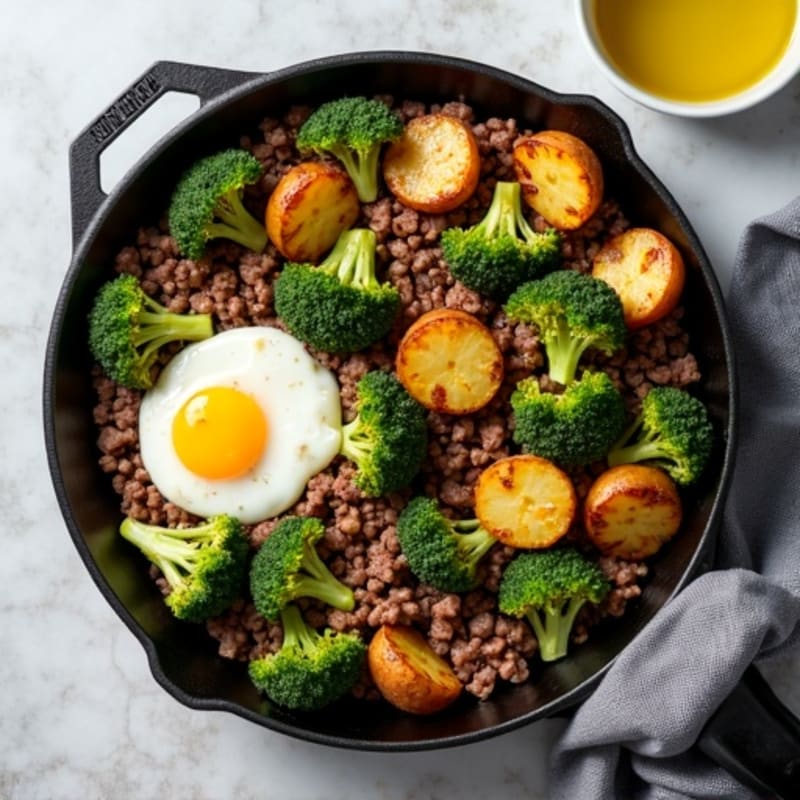 Lean Ground Beef Skillet with Roasted Broccoli and Crispy Potatoes
