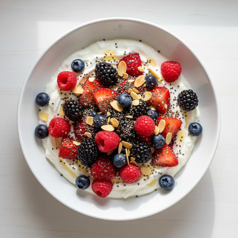 Creamy Greek Yogurt Bowl with Mixed Berries and Vanilla Protein