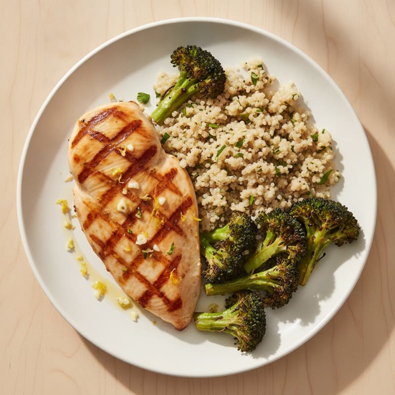 Grilled Chicken Breast with Roasted Broccoli and Quinoa