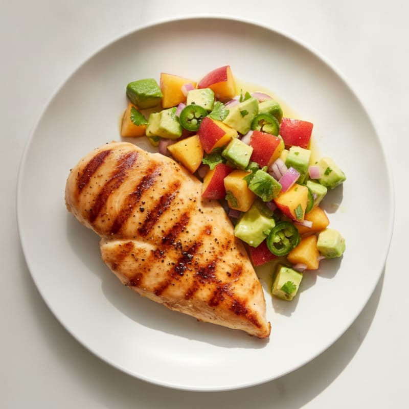 Grilled Chicken with Peach Avocado Salsa