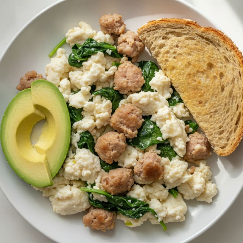 Egg White and Turkey Sausage Scramble with Spinach