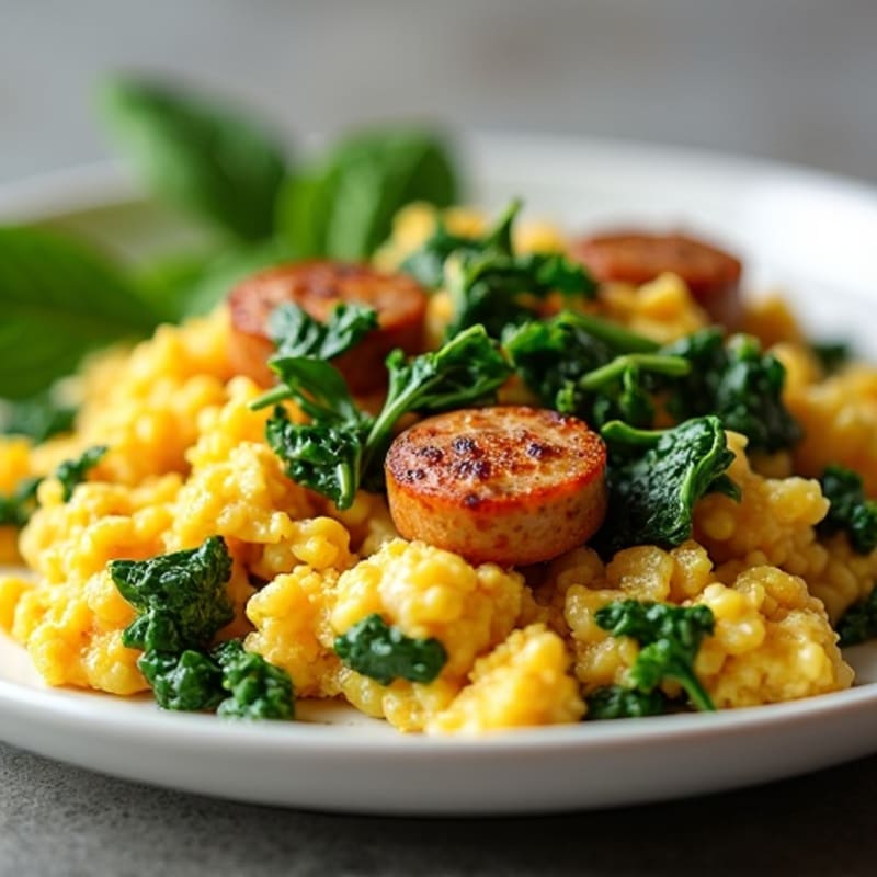 Chicken Sausage and Spinach Egg Scramble