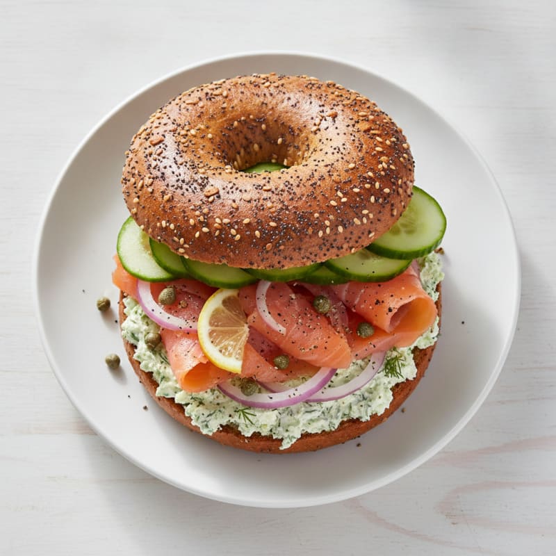 Smoked Salmon Everything Bagel Sandwich