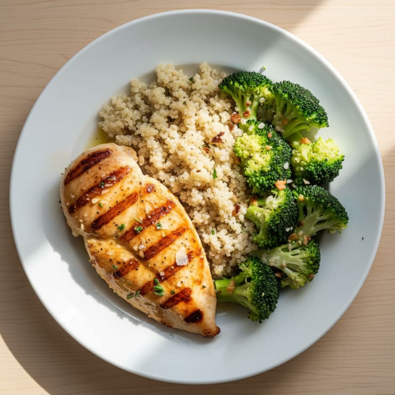 Grilled Chicken Breast with Quinoa and Steamed Broccoli
